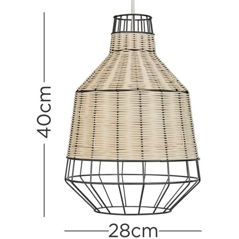 Alor Modern Natural Rattan Metal Basket Style Ceiling Pendant Light Shade