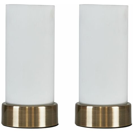 2 X Antique Brass Touch Table Lamps, Touch Table Lamp With Frosted Glass Shade
