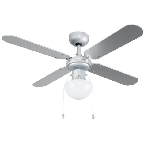 42" 4 Blade Ceiling Fan Grey Metal Frosted Glass Light Shades - Add LED Bulb