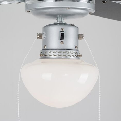 42" 4 Blade Ceiling Fan Grey Metal Frosted Glass Light Shades - Add LED Bulb