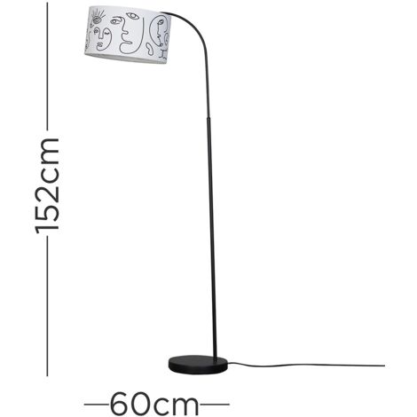 Designer Style Black Curved Stem Floor Lamp With White Artistic Portrait Design Shade