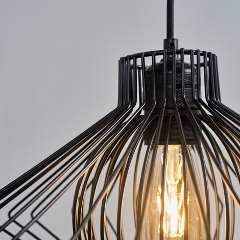 Retro Matt Black Ceiling Pendant Light Fitting With Black Geometric Wire Shade