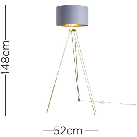 Aero Gold Hairpin Design Tripod Floor Lamp with Grey Gold Drum Shade