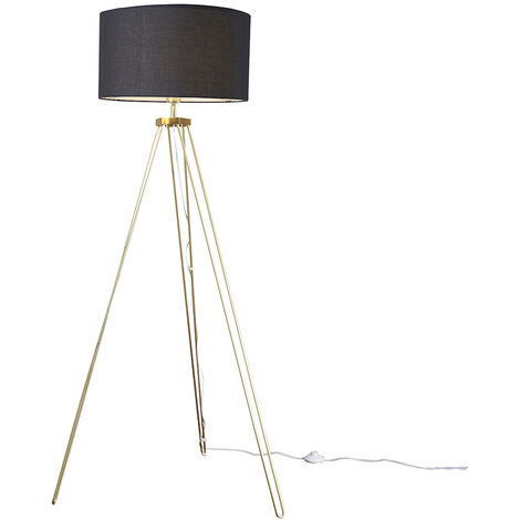 Gold Metal Tripod Floor Lamp With Drum, Black Drum Shade Tripod Floor Lamp