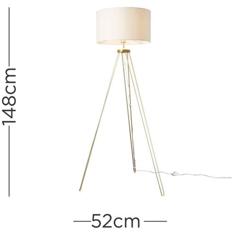 Aero Gold Hairpin Design Tripod Floor Lamp with Beige Drum Shade