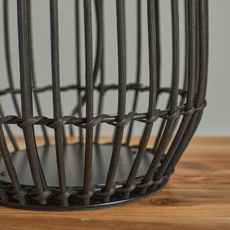 Hollins Contemporary Large Matt Black Rattan Cylinder Table Lamp Base