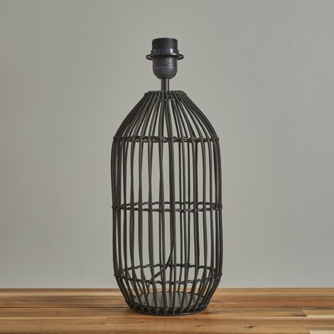 Hollins Contemporary Large Matt Black Rattan Cylinder Table Lamp Base