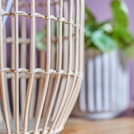 Hollins Contemporary Natural Rattan Cylinder Table Lamp with Beige Gold Cylinder Shade