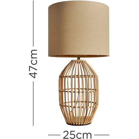 Hollins Contemporary Natural Rattan Cylinder Table Lamp with Beige Gold Cylinder Shade