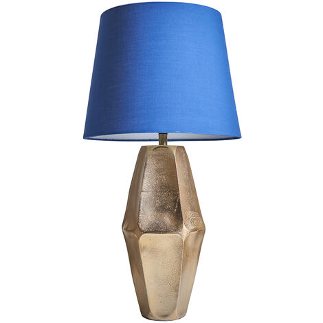 Gold Metal Table Lamp With Tapered, Navy Blue Table Light Shade
