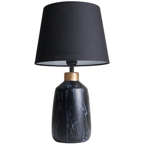 Black Marble Effect Table Lamp With Tapered Lampshade - Black