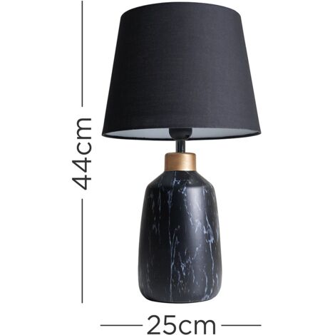 Black Marble Effect Table Lamp With Tapered Lampshade - Black