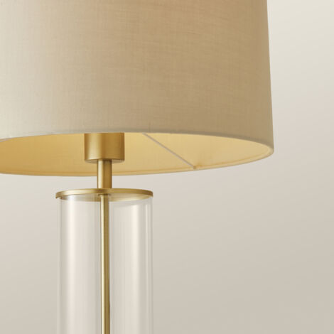 Balan Gold & Clear Tube Table Lamp with Beige Cylinder Shade