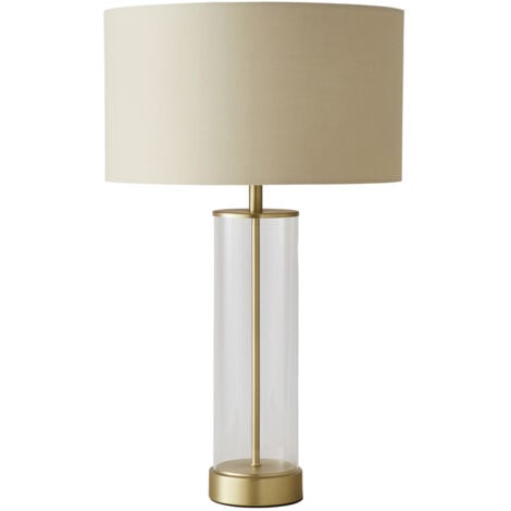 Matt Gold & Clear Tube Table Lamp With Large Lampshade  - Beige