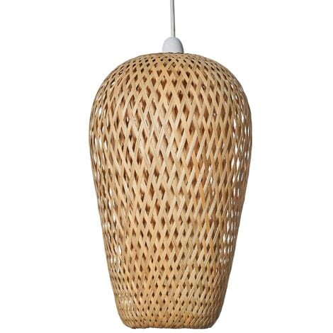 Malay Modern Easy Fit Natural Bamboo Lattice Design Oblong Ceiling Pendant Light Shade - with LED GLS Bulb