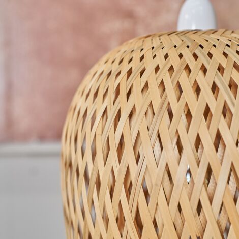 Malay Modern Easy Fit Natural Bamboo Lattice Design Oblong Ceiling Pendant Light Shade - with LED GLS Bulb