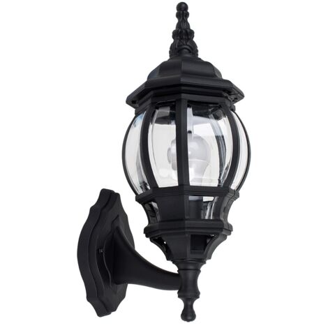 Black & Clear Outdoor Security Wall Light Lantern - Ip44 Rated