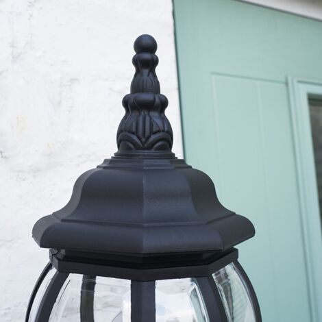 Black & Clear Outdoor Security Wall Light Lantern - Ip44 Rated
