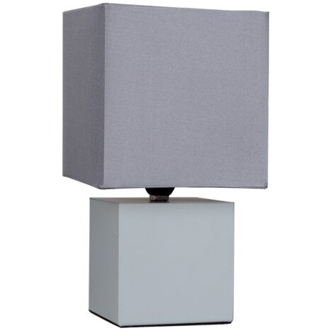 Cubbie Grey Chrome Cube Touch Dimmer Bedside Table Lamp with Grey Fabric Shade