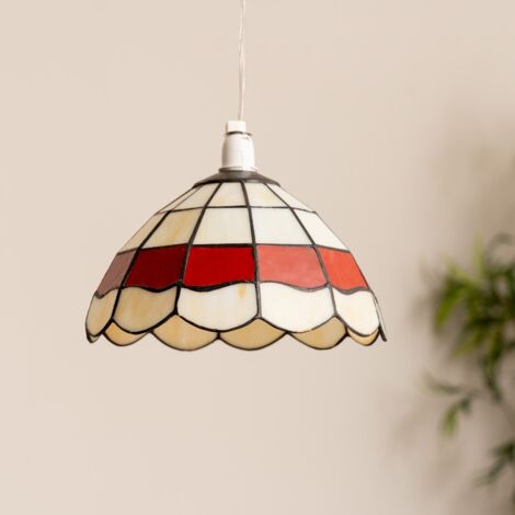 Tiffany Style Traditional Red And Cream Pendant Light Shade