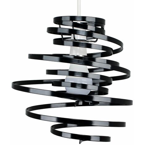 Contemporary Gloss White Metal Double Ribbon Spiral Swirl Ceiling Light Pendant 