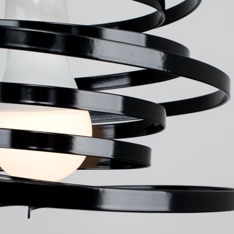 Bensson Contemporary Black Metal Double Ribbon Spiral Swirl Ceiling Light Pendant