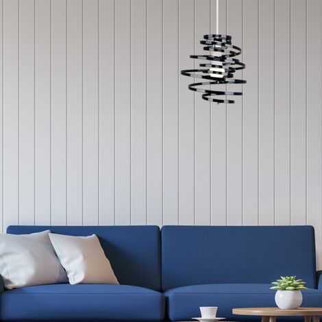 Bensson Contemporary Black Metal Double Ribbon Spiral Swirl Ceiling Light Pendant