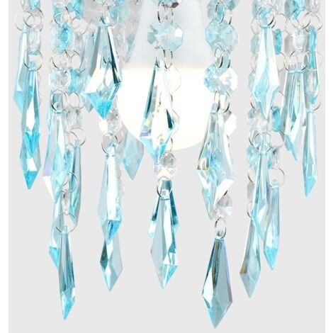 Ceiling Pendant Light Shade With Teal And Clear Acrylic Jewel Effect Droplets