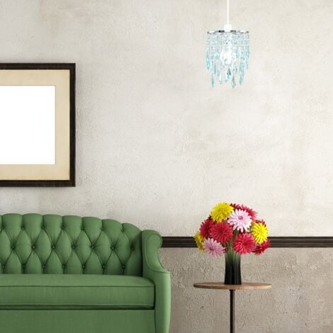 Ceiling Pendant Light Shade With Teal And Clear Acrylic Jewel Effect Droplets