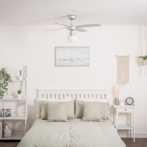 42" Grey Ceiling Fan With Frosted Glass Light Shade And Reversible Silver Black Blades