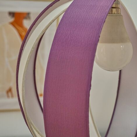 J90 Ceiling Pendant Light Shade Round Fabric Lampshade - Purple & Cream - Including LED Bulb