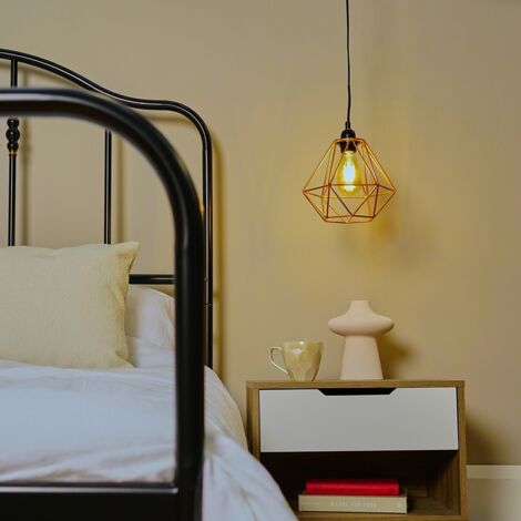 Diablo Pair of Modern Geometric Copper Metal Basket Cage Ceiling Pendant Light Shades