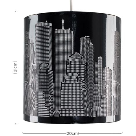 Modern Gloss Black New York Skyline Ceiling Pendant Shade