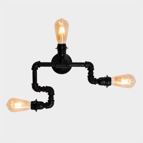 Luiggi Industrial Style 3 Way Satin Black Staggered Pipework Ceiling Light