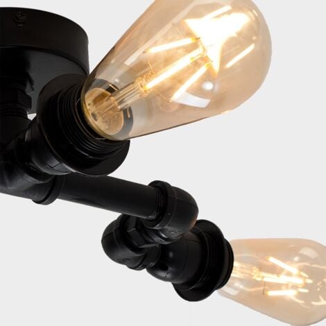 Luiggi Industrial Style 3 Way Satin Black Staggered Pipework Ceiling Light