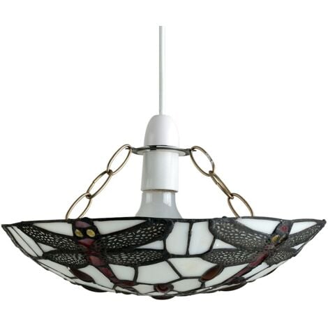 Tiffany Style Antique Red And White Glass And Dragonfly Design Ceiling Lamp Pendant Glass Shade
