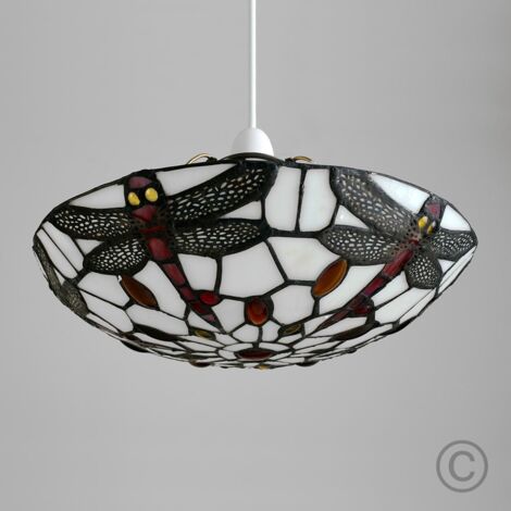Tiffany Style Antique Red And White Glass And Dragonfly Design Ceiling Lamp Pendant Glass Shade