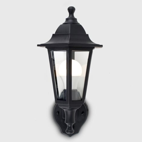 Mayfair Black Outdoor Security PIR Motion Sensor IP44 Rated Wall Light Lantern - with LED GLS Bulb in Warm White