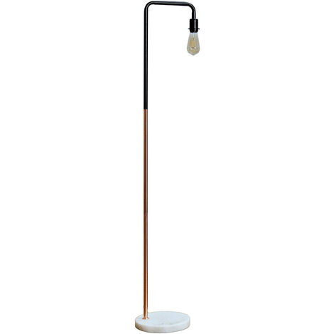 Black & Copper Floor Lamp + White Marble + 4W LED Filament Bulb - Warm White