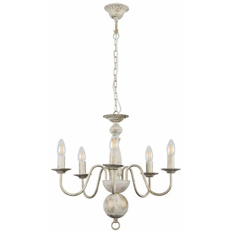 MiniSun - Traditional 5 Way Flemish Ceiling Light Chandelier - Distressed White