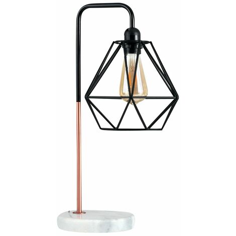Metal & Marble Table Lamp + Metal Basket Cage Shade - Black