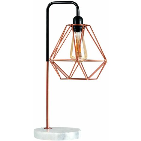 Metal & Marble Table Lamp + Metal Basket Cage Shade - Copper