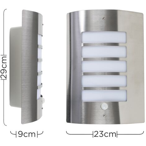 Medlock Steel and Frosted Opal IP44 Rated PIR Motion Sensor Outdoor Garden Wall Mounted Security Light with LED Bulb