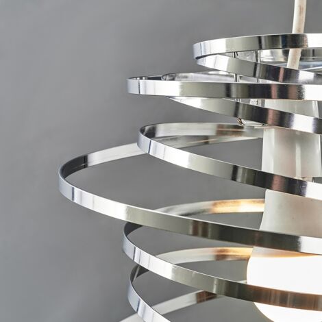 Bensson Contemporary Silver Chrome Metal Double Ribbon Spiral Swirl Ceiling Light Pendant