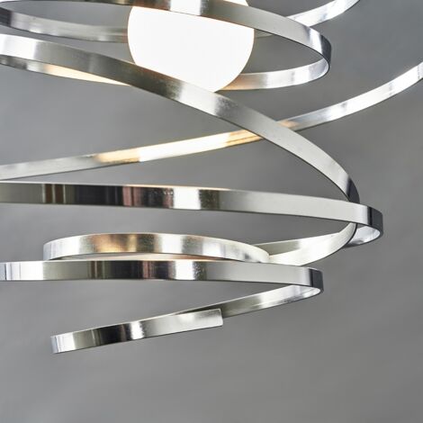 Bensson Contemporary Silver Chrome Metal Double Ribbon Spiral Swirl Ceiling Light Pendant