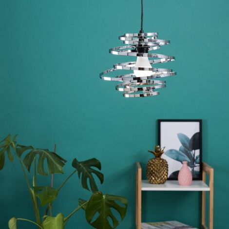 Bensson Contemporary Silver Chrome Metal Double Ribbon Spiral Swirl Ceiling Light Pendant