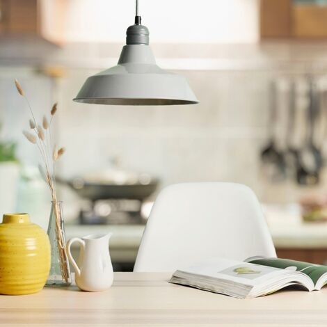 Colby Retro Style Gloss Grey Metal Reflector Ceiling Pendant Light Shade