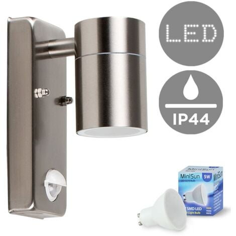 Barrow Stainless Steel Outdoor Garden Wall Down Light with PIR Motion Sensor - IP44 Rated with LED Bulb
