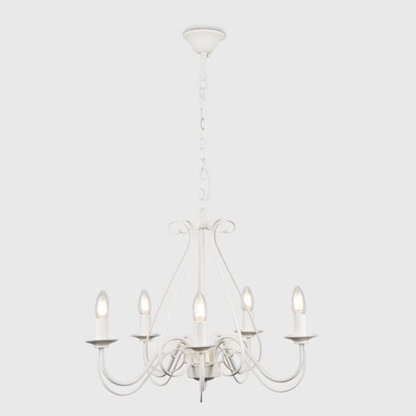 Large Ivory White Vintage Style 5 Way Ceiling Light Chandelier