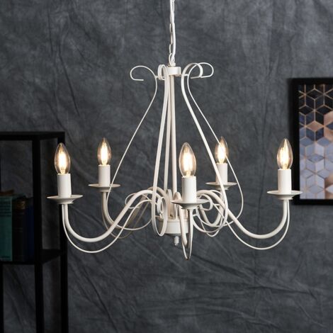 Large Ivory White Vintage Style 5 Way Ceiling Light Chandelier